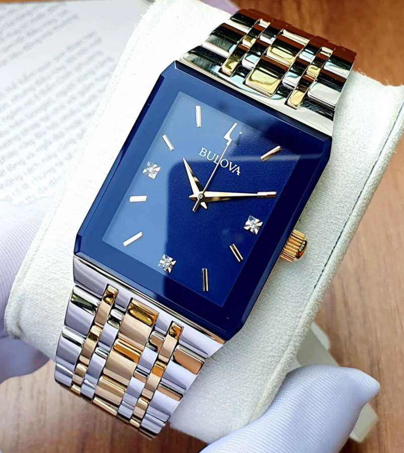 Pre-owned Bulova Quadra Dual Tone Blue Dial Men's Watch 98d154