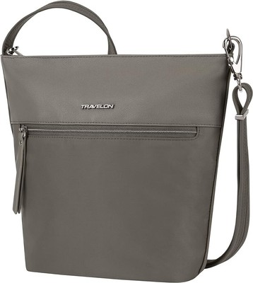 NEW Travelon Anti-Theft Addison Bucket Bag Gray 5 Point Security RFID 8x10x5