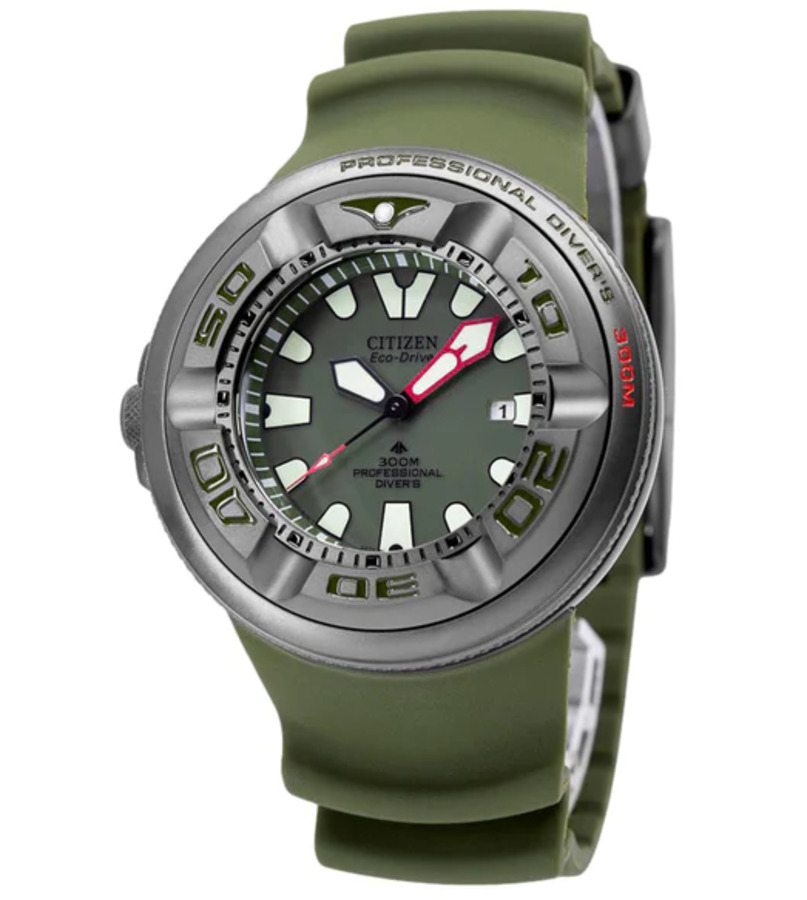 Pre-owned Citizen Promaster Green Dial Dive Watch Polyurethane Band Eco-drive Bj8057-09x