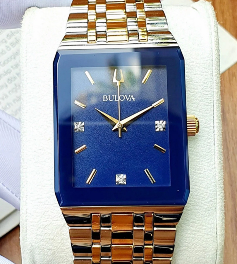 Pre-owned Bulova Quadra Dual Tone Blue Dial Men's Watch 98d154