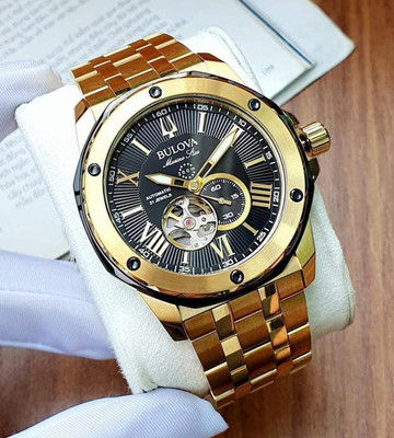 Bulova Marine Star Automatic Gold Tone Black Dial Men s Watch 98A273