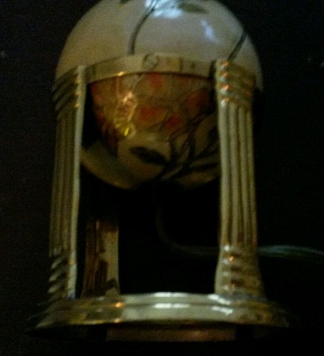 Small Vintage Cloisinne Table Lamp Brass Floral Tan