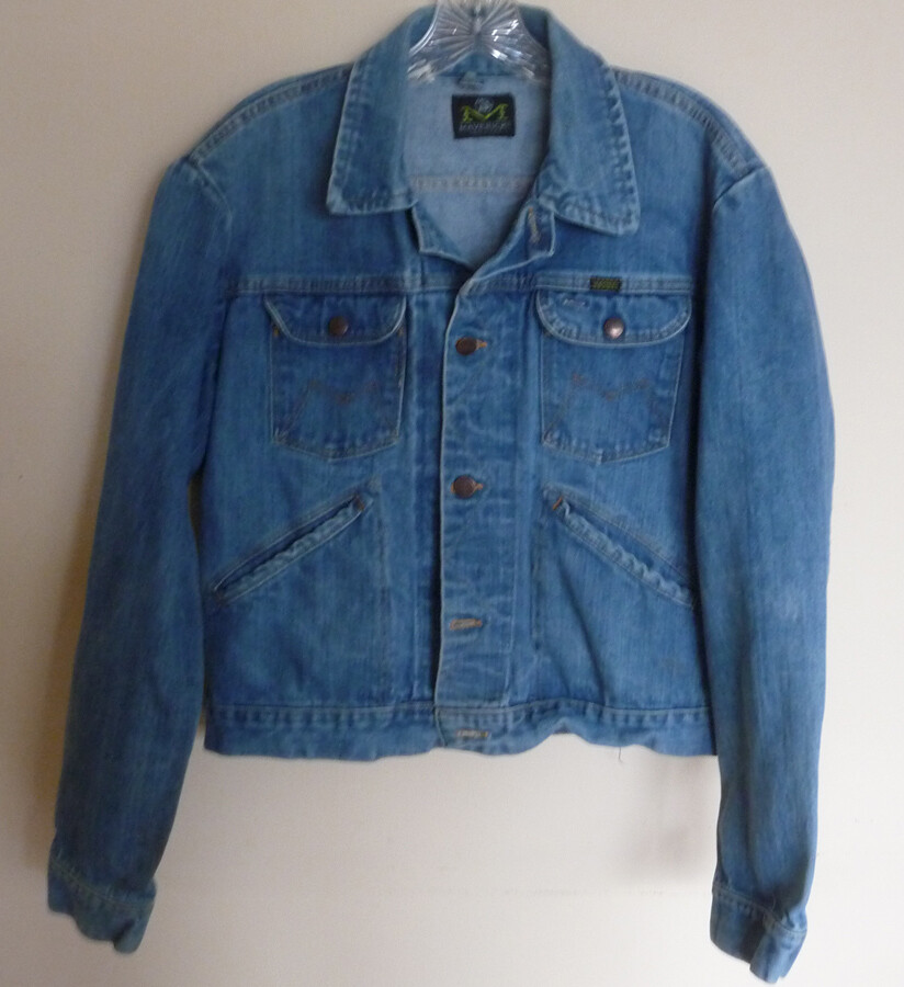 Vintage MAVERICK BLUE DENIM JEAN JACKET Unisex Blue Bell Size 42 Excellent Cond.