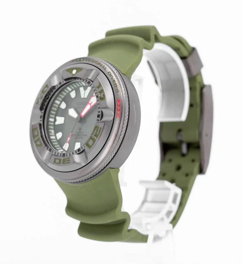 Pre-owned Citizen Promaster Green Dial Dive Watch Polyurethane Band Eco-drive Bj8057-09x