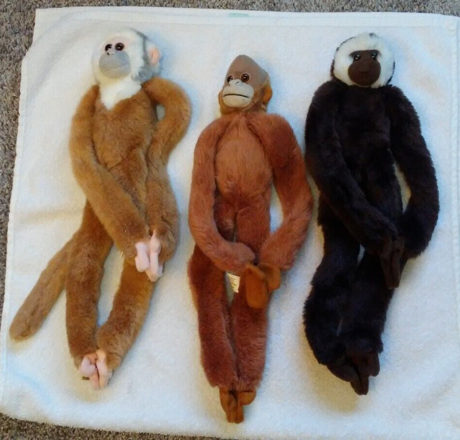 Lot of 3 Wild Republic Hugging Hanging Monkey 17 inch Plush Vintage 1999