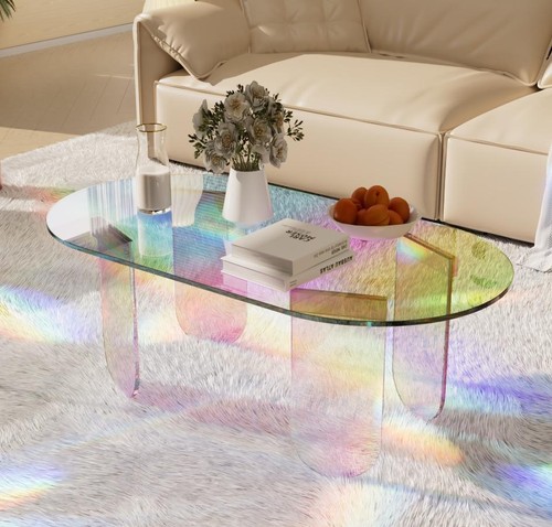 Home Acrylic Side Table Modern Furniture Oval Lucite Iridescent