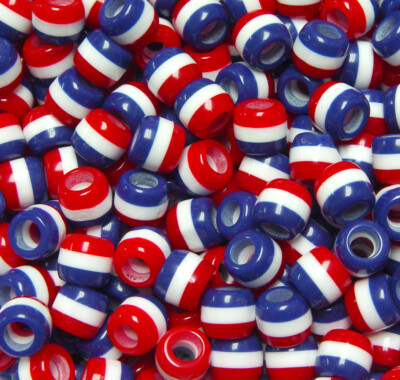 JOLLY STORE Crafts Patriotic Red White Blue Stripes 11x10mm Pony Hair Fun Beads