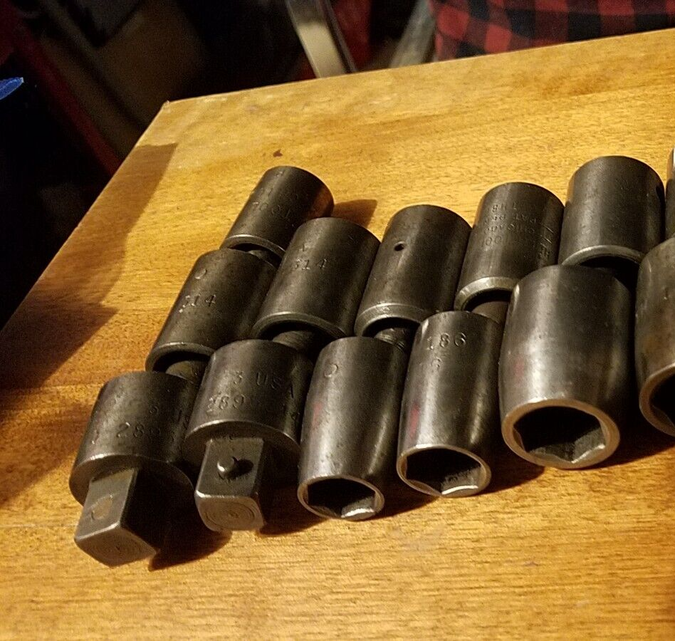 Rare Vintage 9 Piece 1/2" Drive Tony W. Helm Swivel Sockets  MADE IN THE USA