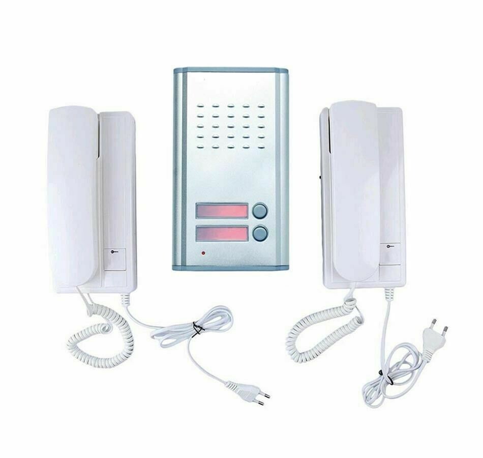 Kit Citofono Per 2 Famiglie Bifamiliare Apriporta Cancello Due Cornette