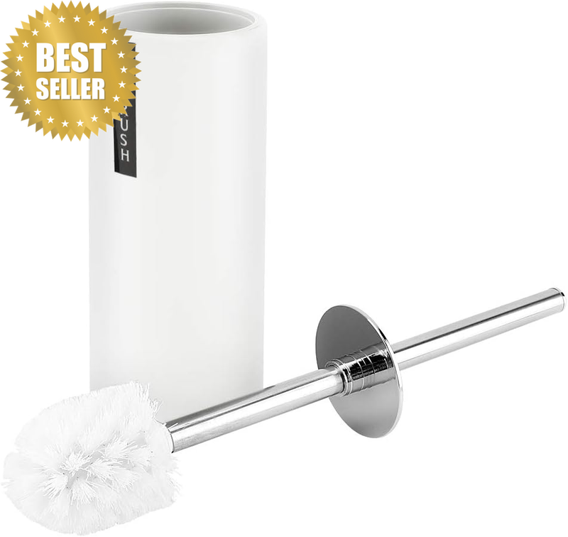 Toilet Brush with Holder Set Stainless Steel Long Handle Soft Bristle Bathroom B