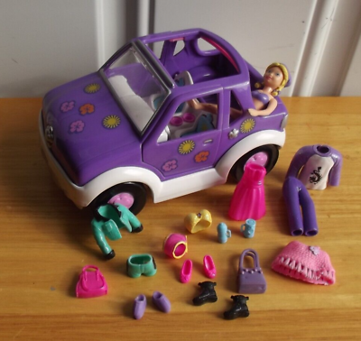 Vintage 2001 Polly Pocket Purple Jeep Car Flip Up Seats Doll