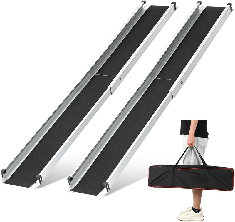 Adjustable Wheelchair Ramp 7FT Telescoping Portable Wheelchair Ramps for Steps Ramps for Wheelchair for Home with Storage Bag Aluminum Non-Skid Ramps 84