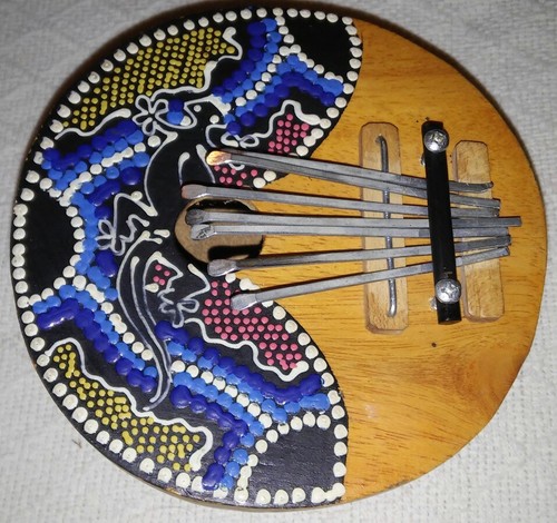 Kalimba Thumb Piano 7 Keys Coconut Shell Painted Geckos Musical Instrument