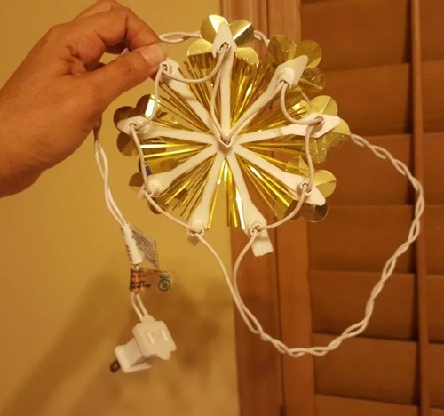 Vintage Light Up Christmas Decoration!  GOLD TINSEL! Orange BULBS! missing parts