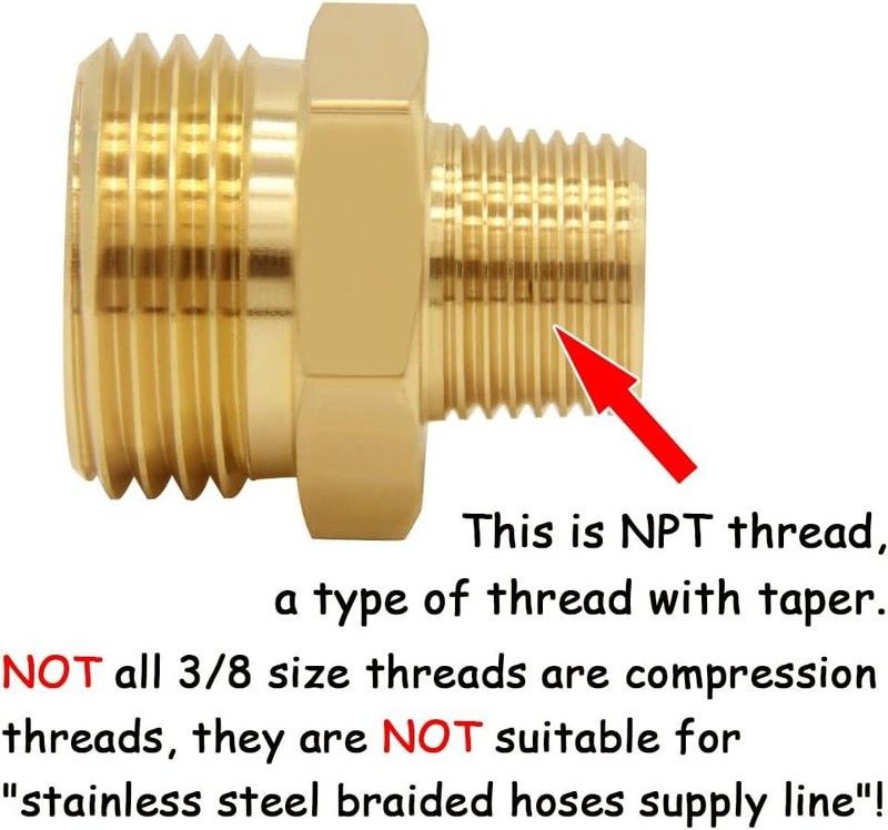 2PCS Brass Garden Hose Adapter 3/4"GHT Male to 3/8"NPT Male Thread Reducer Wa...
