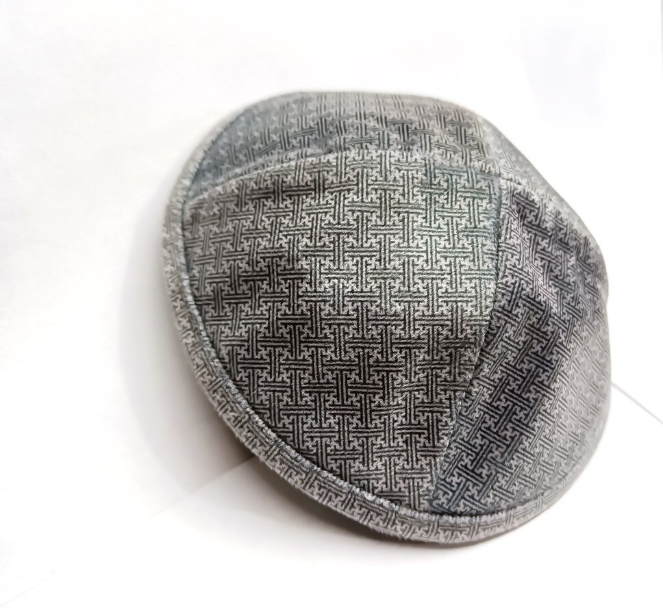 Gray Kippah Soft Fabric Kipah Jewish Hat w/ Pattern Yarmulke Kippa 18cm Judaica