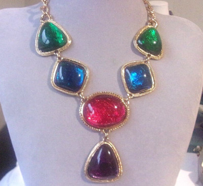 VTG Kenneth Jay Lane Avon Caprianti  Jewel Colors Cabochon KJL Necklace