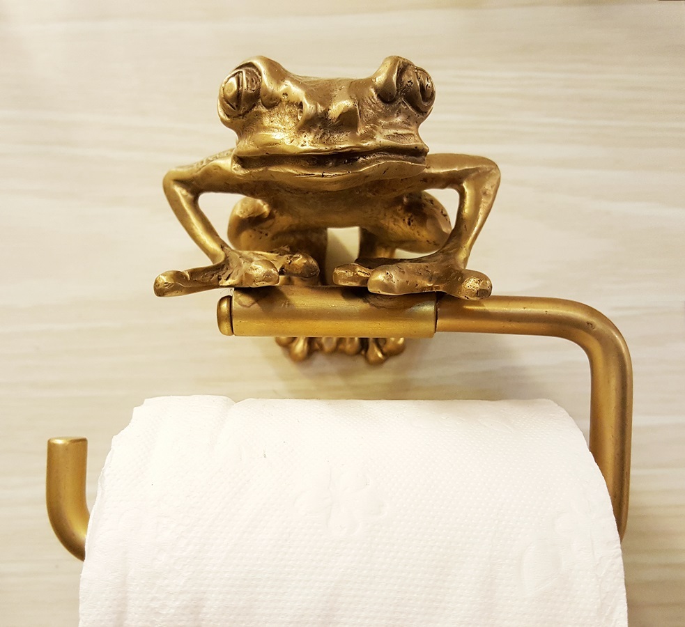 Brass Tissue Roll Paper Holder Hang ฺBIG FROG Vintage Toilet Bathroom