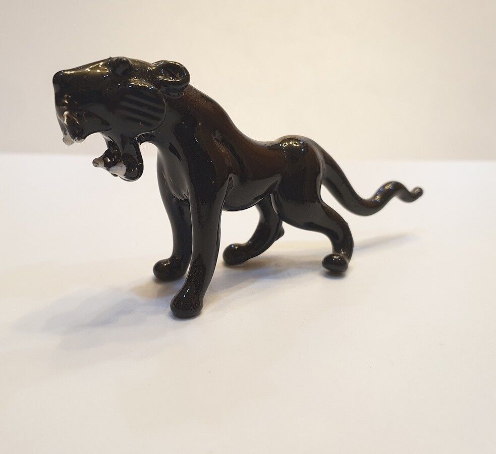 Tiger Figurine Art Hand Blown Wild Animal Glass Mini Collect Home Decor Gift