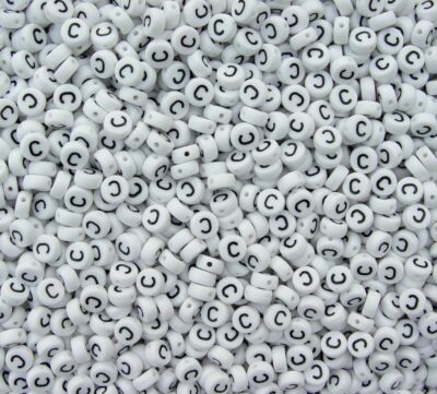 100 White w/Black Letter 7mm Disc shape Alphabet Beads Multi pack or choose A-Z