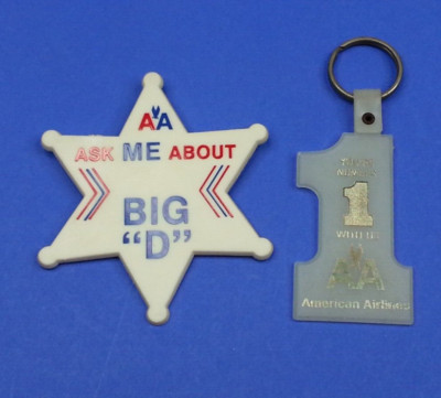 2pc Vintage American Airlines AA Key Chain Big D Star Brooch Pin