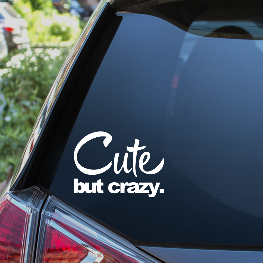 Cute But Crazy Funny Car Window Bumper Sticker Girl Racer Lady Driven Decal