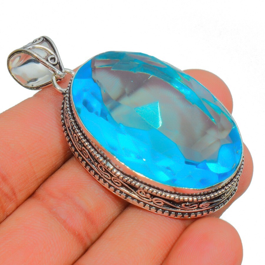 Swiss Blue Topaz Gemstone Handmade 925 Sterling Silver Oval Cut Jewelry ...