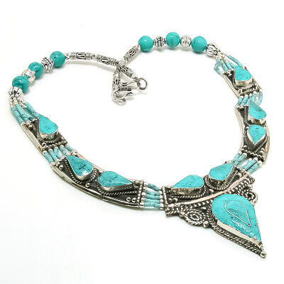 Tibetan Turquoise Gemstone Thanksgiving Gift Jewelry Nepali Necklace 18" NN-3585