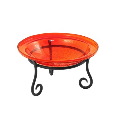 ACHLA 12'' Crackle Birdbath with Short Stand, Red - CGB-09R-S1