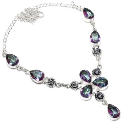 Mystic Topaz Gemstone Handmade 925 Sterling Silver Jewelry Necklace Size 18''