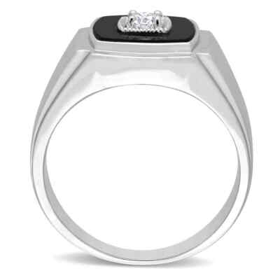 Pre-owned Amour 2 1/3 Ct Tgw Square Black Onyx And 1/6 Ct Tw Diamond Men's Ring In In White