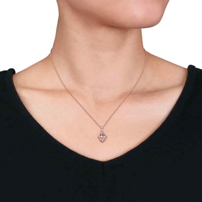Pre-owned Amour Oval-cut Morganite, White Sapphire And Diamond Accent Vintage Drop