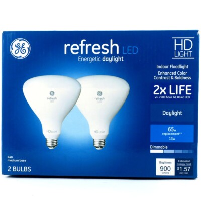 GE Refresh LED Energetic Daylight HD Light 2x Life 65W Dim, 41460 900 Lumens R40