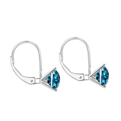 Pre-owned Maulijewels 1.00 Carat Natural Blue Diamond Three Prong Set Martini Leverback In White