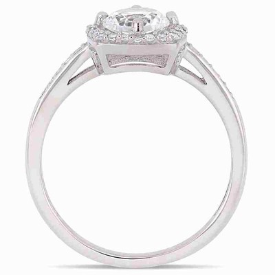 Pre-owned Amour 1 Ct Tgw Created White Sapphire And 1/7 Ct Tw Diamond Halo Ring In 10k