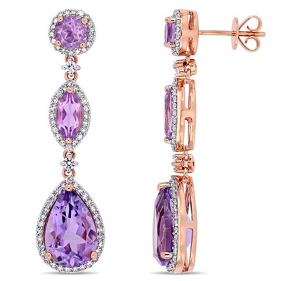 Pre-owned Amour 8 Ct Tgw Amethyst Rose De France White Sapphire And 5/8 Ct Tw Diamond