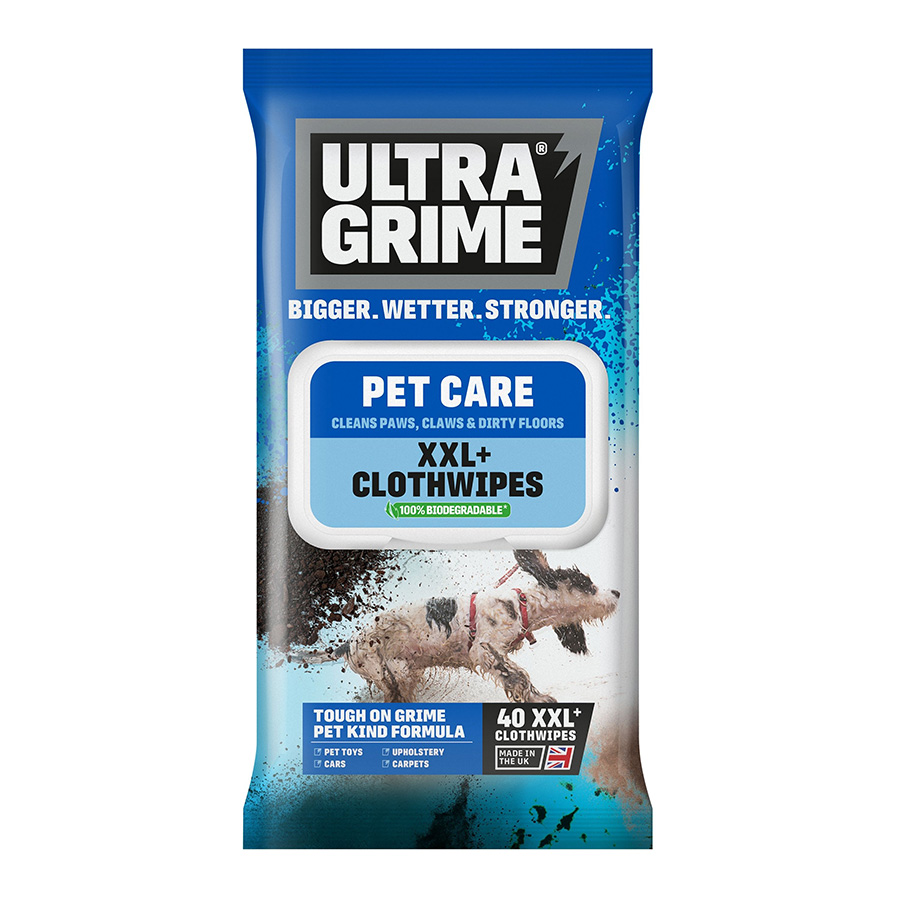 Pet Wipes for Muddy Paws Claws and Dirty Floors Strong XXL Size Ultragrime 40 pk