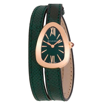 Женские кожаные часы Bvlgari Serpenti с зеленым циферблатом и двойным завитком 102726