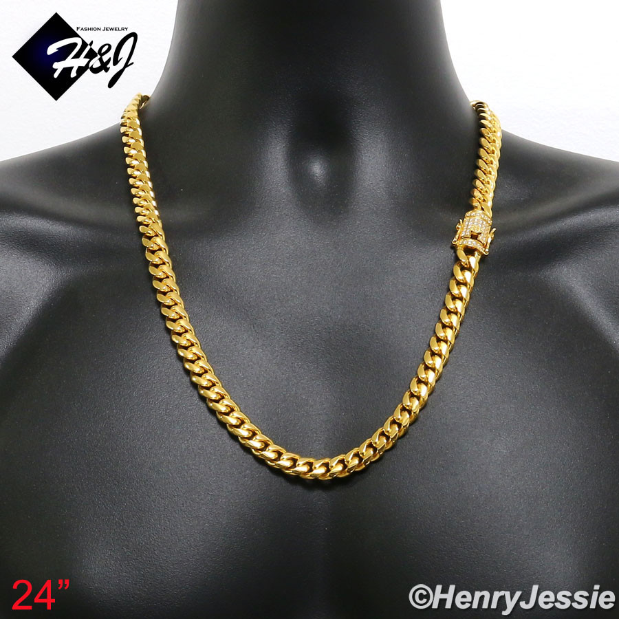 18-40"Stainless Steel 10/12/14mm Silver/Gold Plated ICY CZ Cuban Necklace*N158