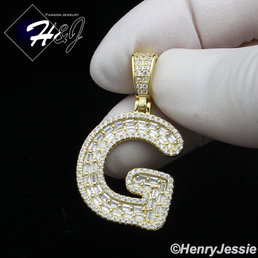 アクセサリー GARNI G Stamp Chip Pendant L 925 STERLING SILVER BLING BAGUETTE CZ GOLD PLATED INITIAL
