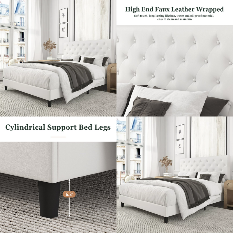 Diamond Button Tufted Headboard Wood Slat Queen