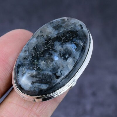 Natural Larvikite Stone Gemstone Handmade 925 Steling Silver Ring Size 7 p980
