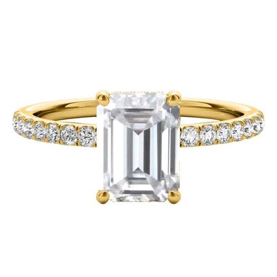 Pre-owned Maulijewels 2.30 Carat Emerald Cut Moissanite And Natural Round Diamond In Yellow
