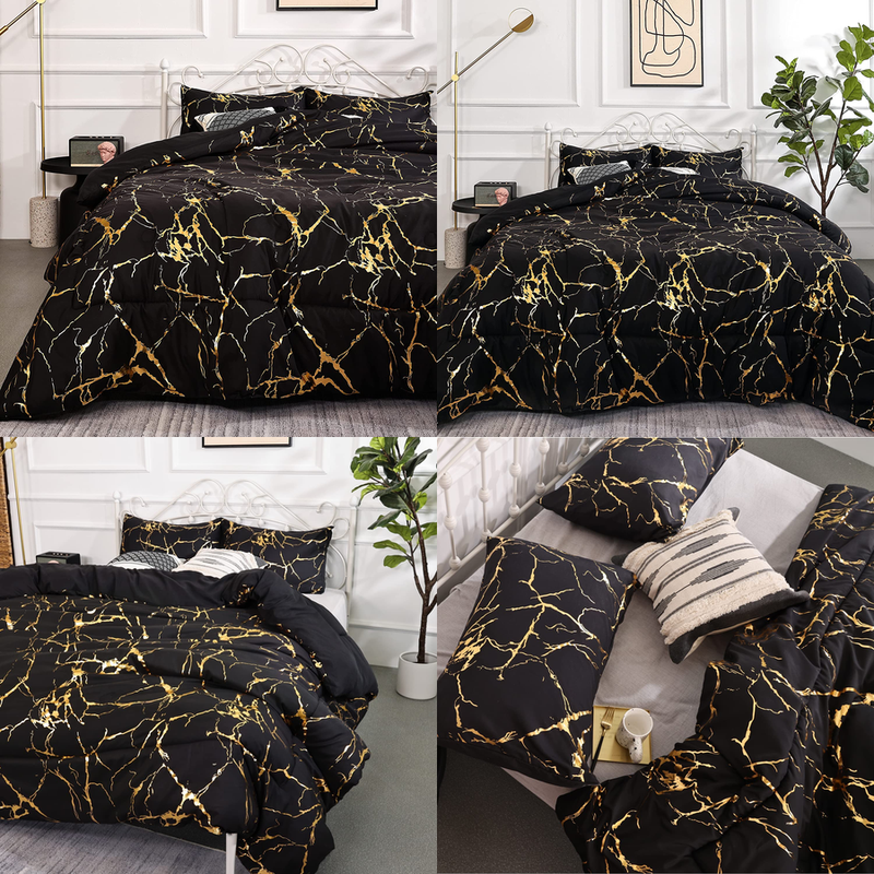 Marble Print Glitter Gold Bedding Set