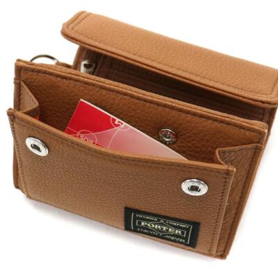 Pre-owned Porter Yoshida Calm Wallet Squid Fold Wallet 041-03122 Camel In Beige