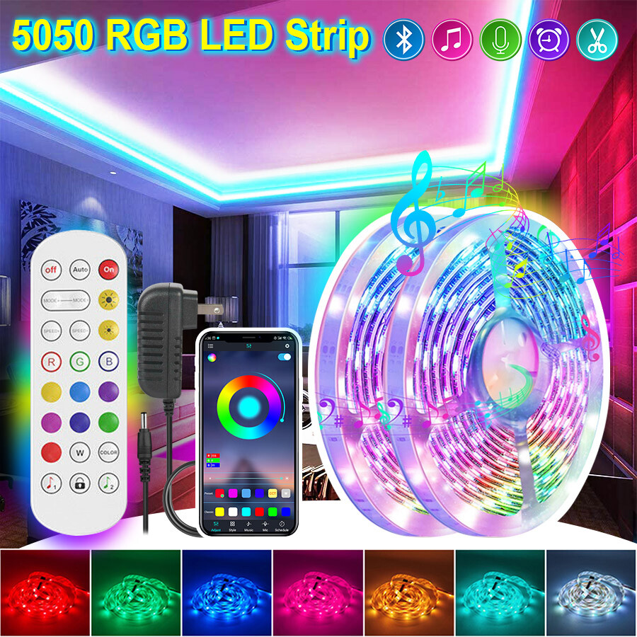 LED Strip Lights 100ft 50ft Music Sync Bluetooth 5050 RGB Room Light with Remote
