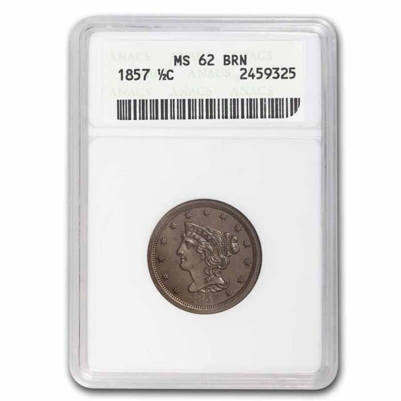 1857 Half Cent MS-62 ANACS (Brown) - SKU#254177
