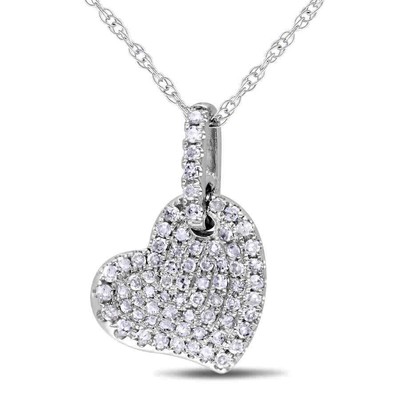 Pre-owned Amour 1/4 Ct Tw Diamond Pave Heart Pendant With Chain In 10k White Gold