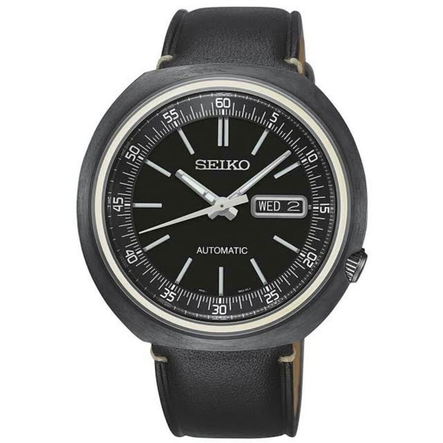 Pre-owned Seiko Srpc15k1 Recraft Ufo Automatic Watch 4r36 Hardlex 100m Black Day Leather