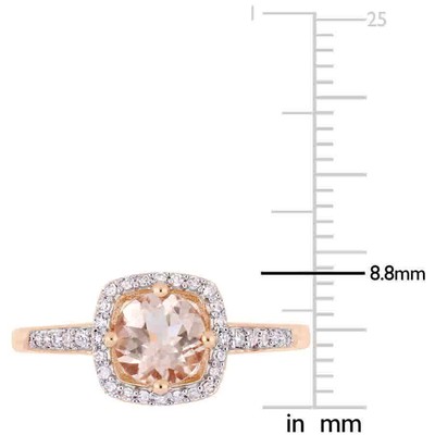 Pre-owned Amour Morganite And 1/7 Ct Tw Diamond Floating Halo Ring In 10k Rose Gold In Check Description